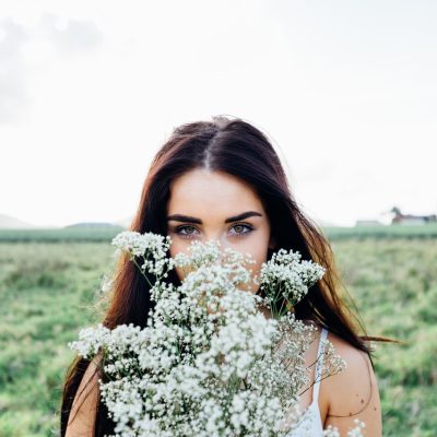 young woman, flowers bouquet, woman